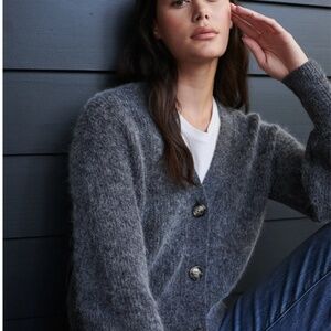 NWT Quince Baby Alpaca-Wool Cropped Cardigan Charcoal sz M Retail $59.90